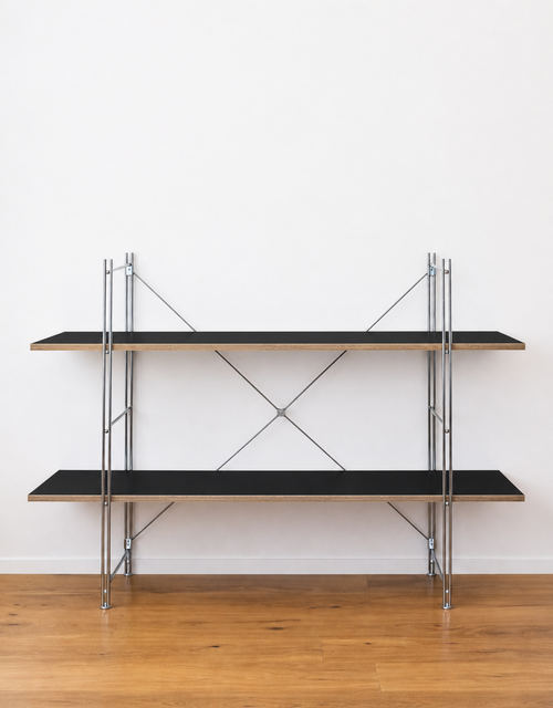 Luub Petit Leiterregal – Modernes Regal für Wohnzimmer & Flur - kleines design Regal aus Holz und Stahl und chrome
